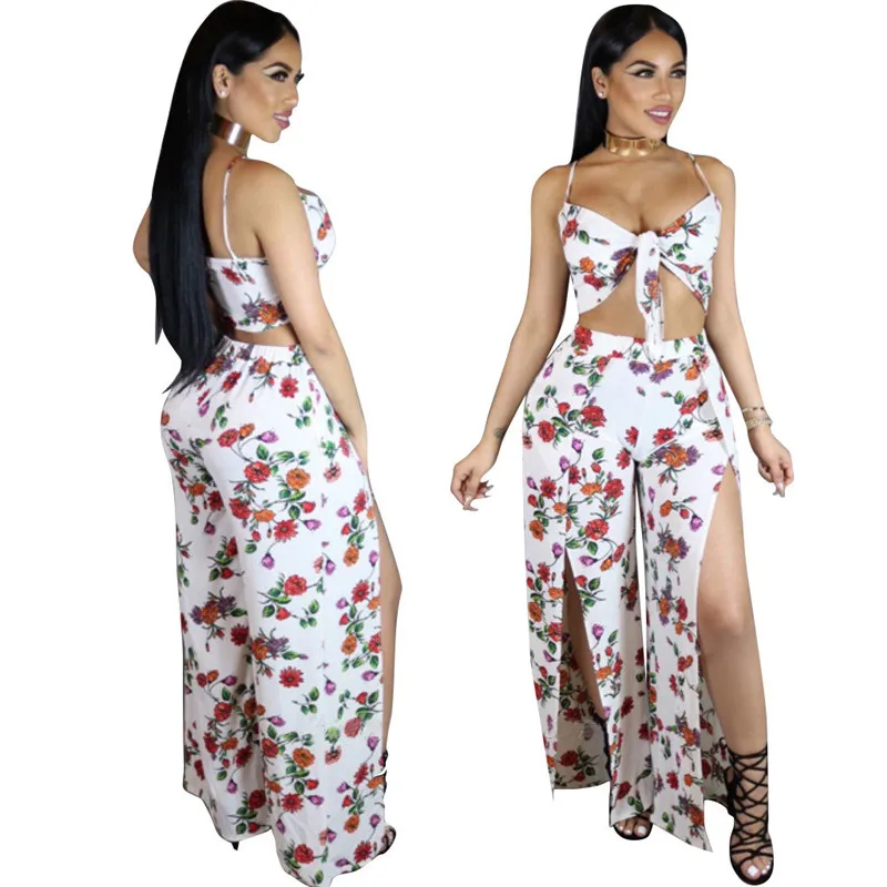 Summer Women Sexy 2 Piece Skirt Set White Bodycon Spaghetti Strap Crop