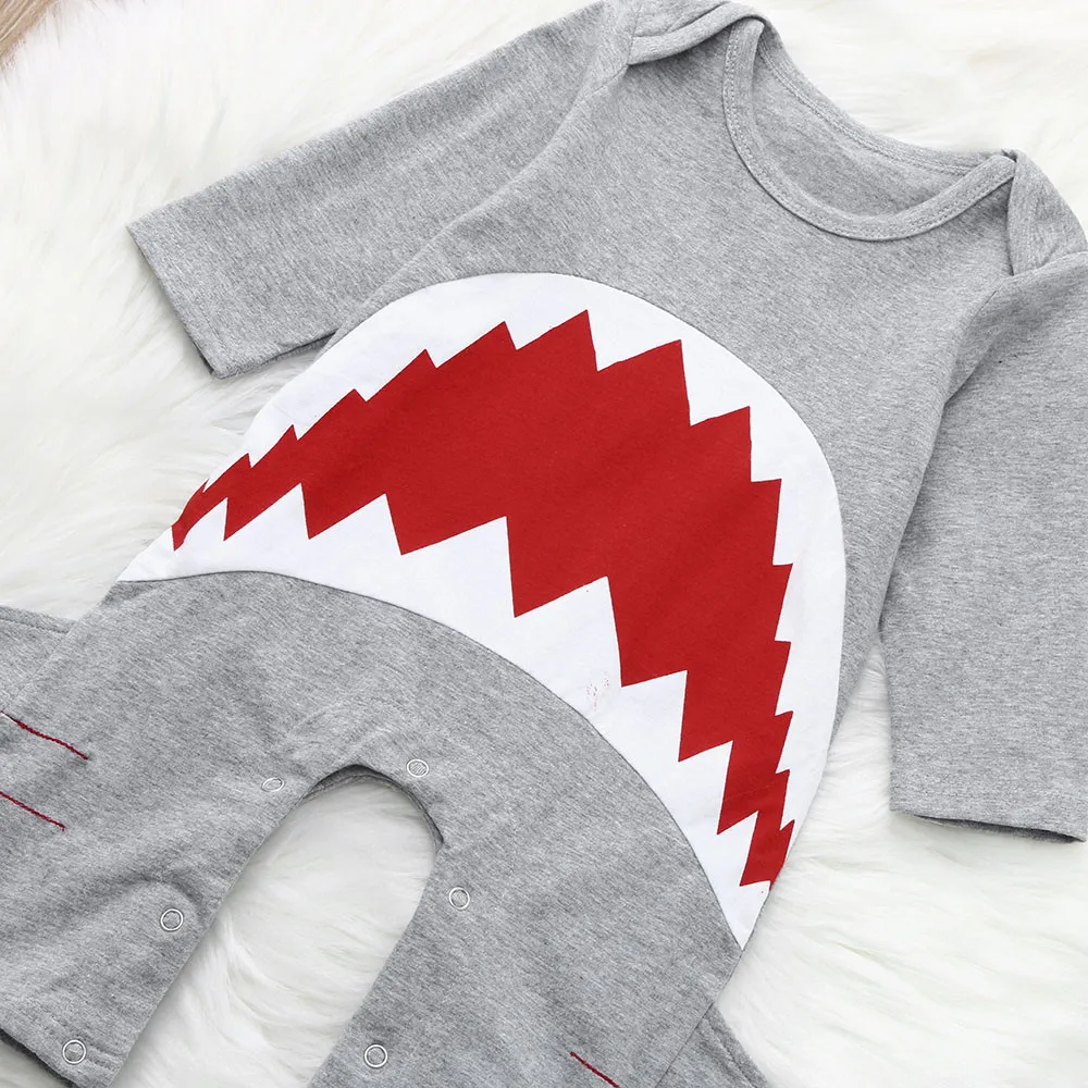 Jual 2018 Hot Sale Populer Hadiah Natal Set Lucu Bayi Anak Laki laki Anak Kartun 3D Hiu Lengan Panjang Baju Monyet Jumpsuit Pakaian