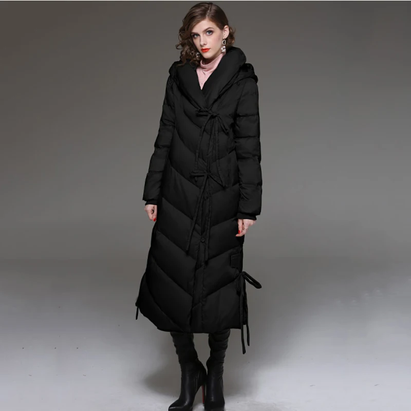 Top Autumn Winter New Ultra long Down Jacket Women Warm Hooded parkas Fashion Belt Female Elegant Casual Champagne Outwear Coat N681 3 Top Autumn Winter New Ultra long Down Jacket Women Warm Hooded parkas Fashion Belt Female Elegant Casual Champagne Outwear Coat N681 3