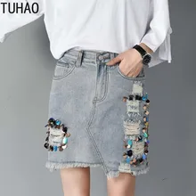 TUHAO весна лето женские рваные джинсовые сексуальные юбки размера плюс 7XL 6XL 5XL Женские джинсовые юбки элегантные повседневные юбки MZJ