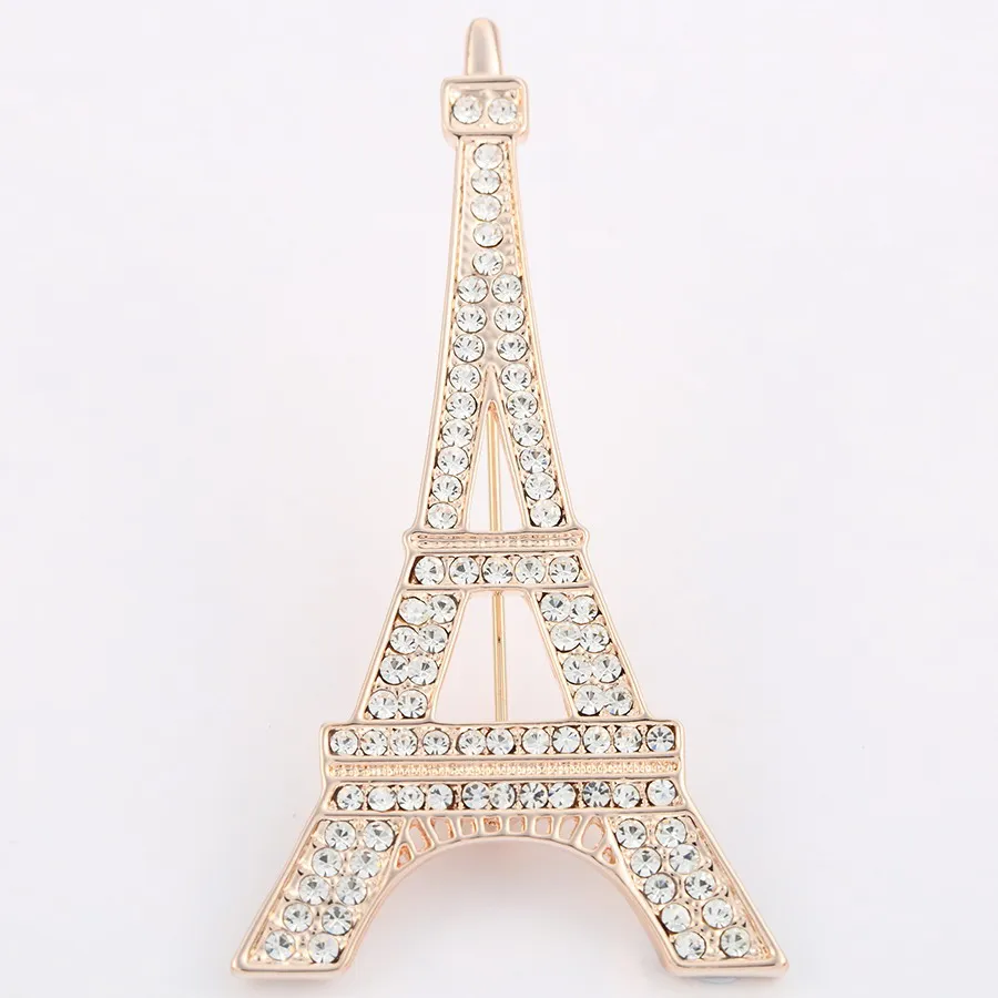 

Hesiod Brilliant Full Crystal Eiffel Tower Brooches Pin Gold Color Banquet Wedding Party Jewelry Lover Gifts