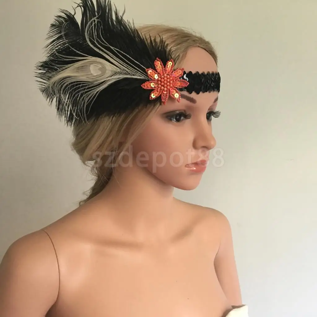 Wedding Bridal Feather Flower 1920s Headpiece Flapper Charleston