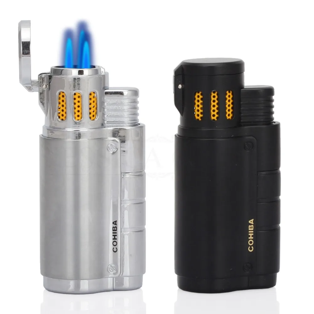 COHIBA Metal Cigar Lighters Gas Refillable 3 Flame Smoking Torch