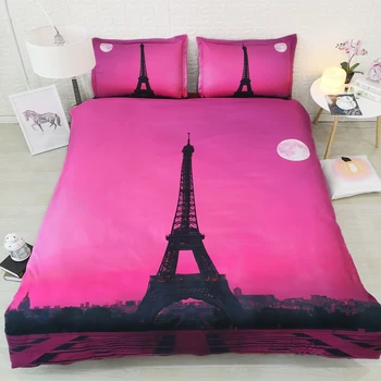 

Pink Paris Digital print Bedding Set Quilt Cover Design Bed Set Bohemian a Mini Van Bedclothes 3pcs Large size 260*225cm JF257