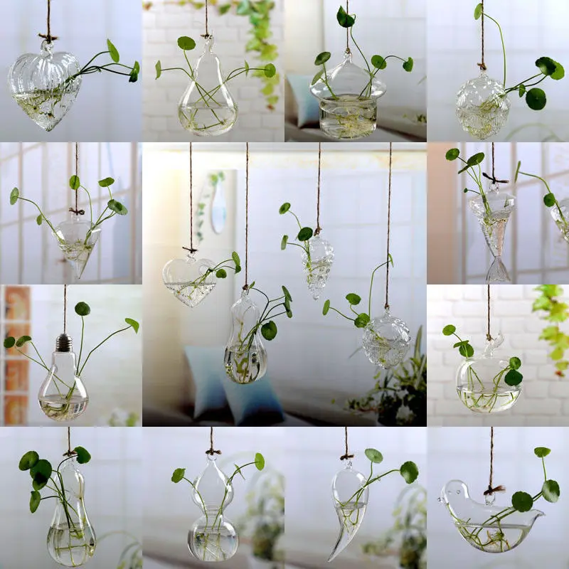 

Fashion Transparent Home Garden Clear Glass Flower Plant Stand Hanging Vase Planter Terrarium Container New Home Office Decor