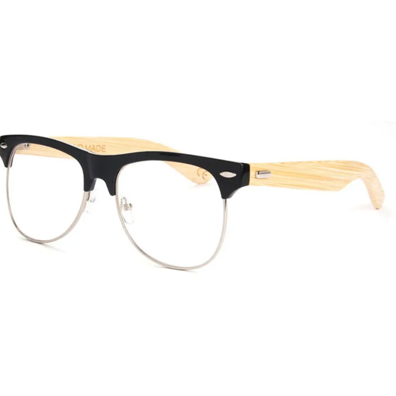VEGA ручной работы бамбуковые солнечные очки, Для мужчин Для женщин мода деревянные очки овальной формы с плоскими стеклами и половинной рамкой дизайнерские очки стили 10 Цвета 1029 - Цвет линз: Clear