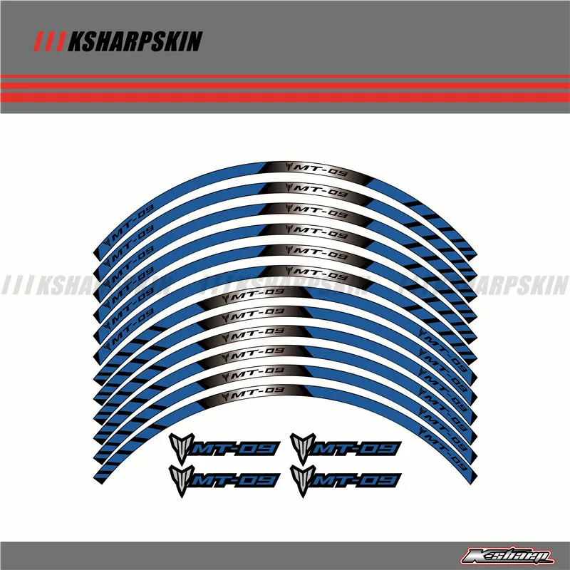 12 X толстый край внешний обод наклейки в полоску колесные наклейки подходят для всех YAMAHA mtmt09 - Цвет: Синий