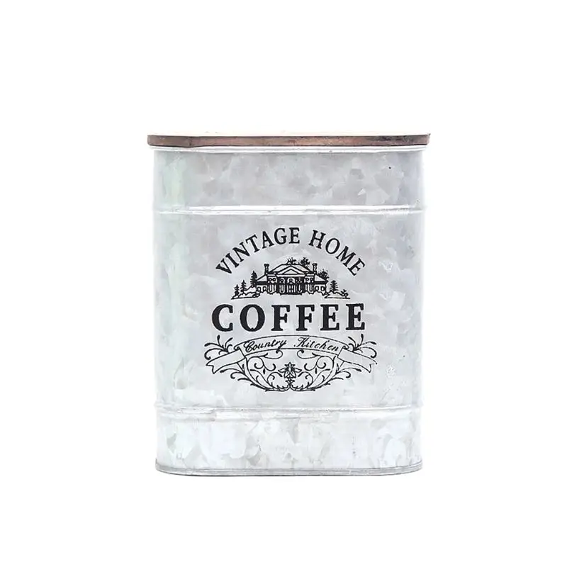

Vintage Metal Square Candy Trinket Tin Storage Box with Wooden Cover Cans Coffee Tea Seasoning Jewelry Case