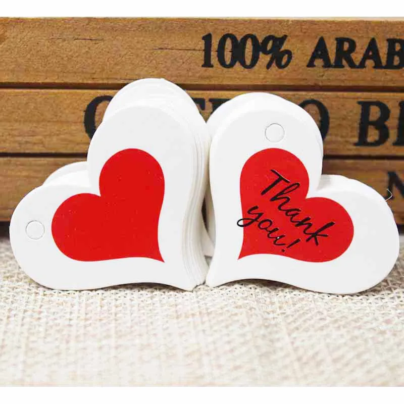 

100pcs red heart shape wedding favors tag, kraft thank you gift label tag, thank you red heart cookies decorative hang tag