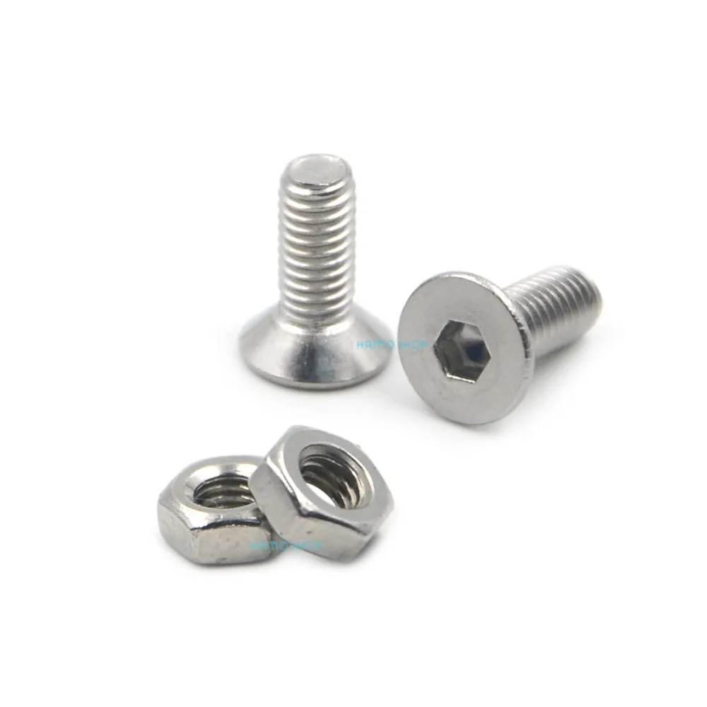 100pcs M3x8mm Stainless Steel Flat Countersunk Head Hexagon Thread Screws Bolts + 100pcs M3 Nuts