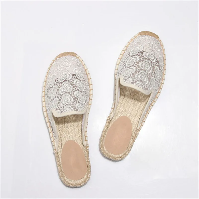 Women Half Slippers Espadrilles Lace Cut-outs Black Women's Sandals Wear Simple Slides Casual Ladies Mules Flat Fisherman Shoes  (6)
