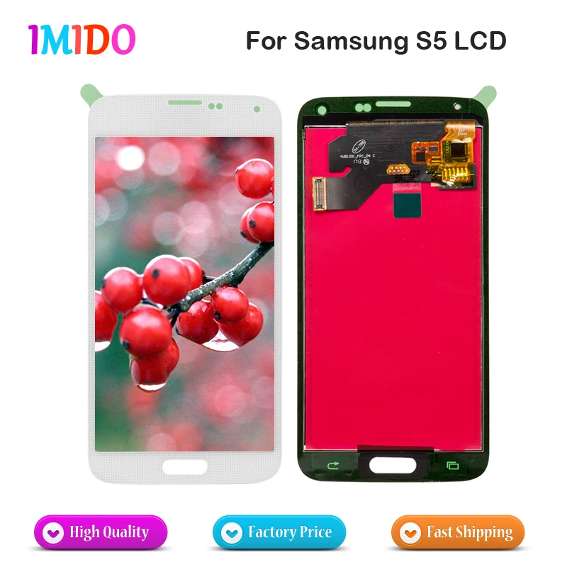 

High Quality For Samsung Galaxy S5 i9600 SM-G900 G900 LCD Display 100% Tested Touch Digitizer Screen Assembly Replacement