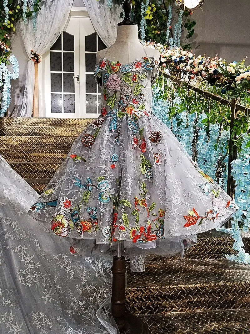 Настоящая фотография 2017 серый высокого качества Роскошная Свадебная Кружевная аппликация платье винтажное Соборное бальное платье для