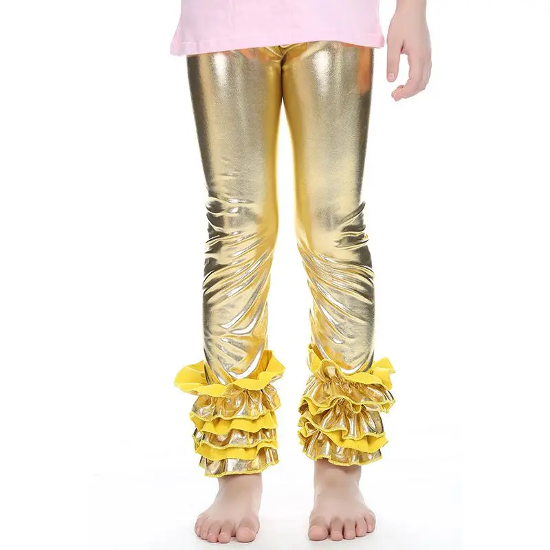 Осень лидер продаж, зима шикарный Золотой горошек штаны с оборками для девочек блеск рейтузы с юбкой Детские хлопковые штаны с тремя оборками - Цвет: 7