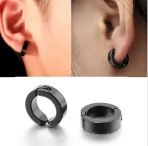Lot 50pcs Hoop Circle Earrings Men/Women Ear Studs/Earring Stainless Steel No Hole Clip on Hoop Ring PUNK EMO