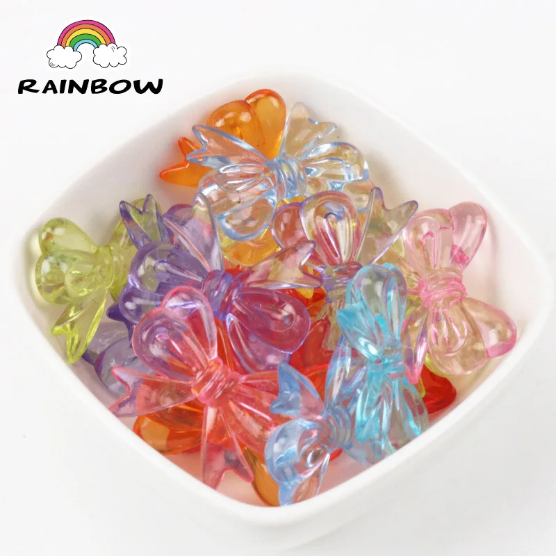 

Mixed Color Bowknot Shape Pendant Acrylic Spacer Beads Cube For Decoration Handmade Jewelry Accessory DIY 48x36mm 10pcs