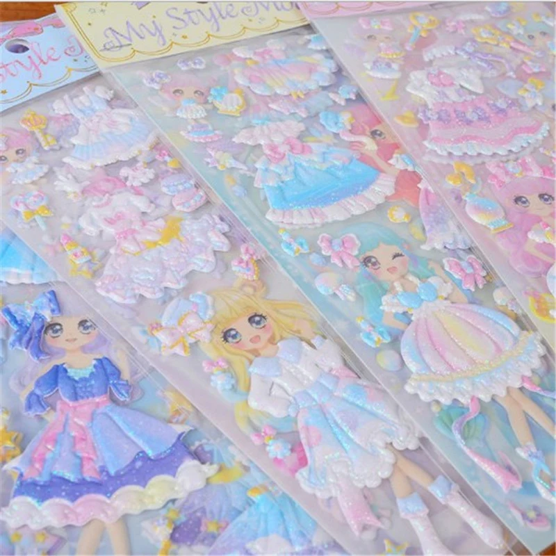 8 hojas pegatinas kawaii pegatina libro portátil vestido de niñas encantadoras pegatinas 3D niños juguetes pegatinas para niños niñas regalos