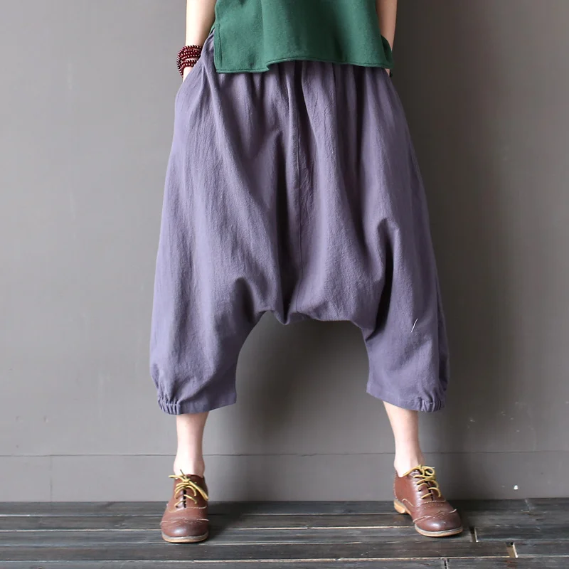 

Johnature 2019 Summer Women Cross-Pants 8 Colors Cotton Linen Vintage Loose Hip-hop Calf-length Elastic Waist Pants