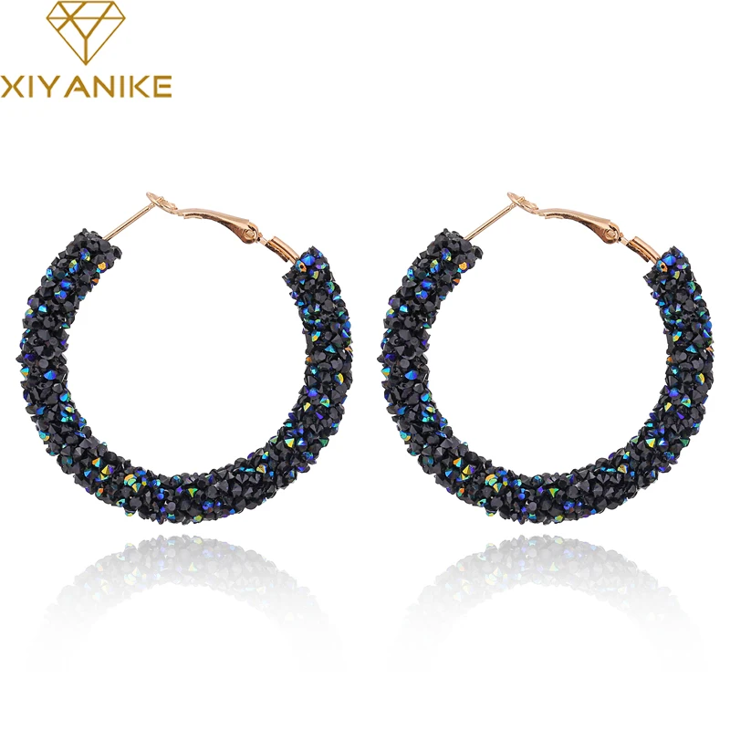 

XIYANIKE Charm Austrian Crystal Round Circle Earrings For Women Punk Rhinestone Hoop Earring Statement Jewelry 2018 New E1581