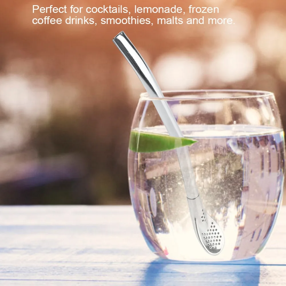 

Stainless Steel Metal Drinking Straw Spoon 2 in 1design it can used as spoon and straws Coffee Filtered Spoons Bar Party Supply