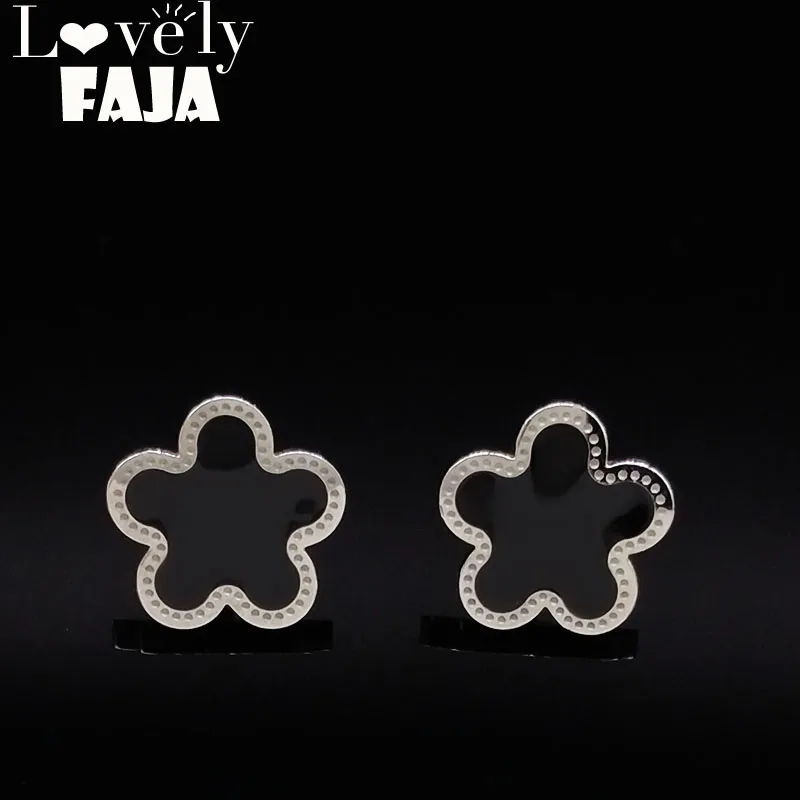 Черная эмаль, серьги из нержавеющей стали, модные ювелирные изделия для женщин, серебряный цвет, цветочные серьги, драгоценности, букле d oreille E612637