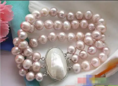 

Free shipping hot sale Women Bridal Wedding Jewelry >> 3row 10mm lavender round freshwater pearl bracelet