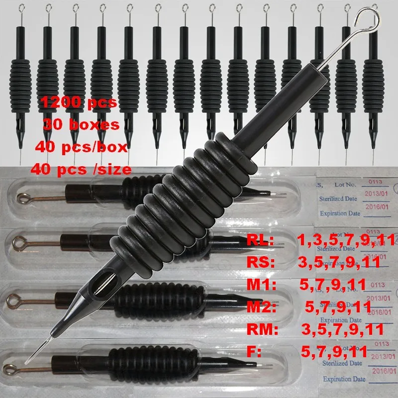1200 PCS Disposable Tattoo Grips Tube Combo with Suited Needles Assorted Mixed for Needle Ink