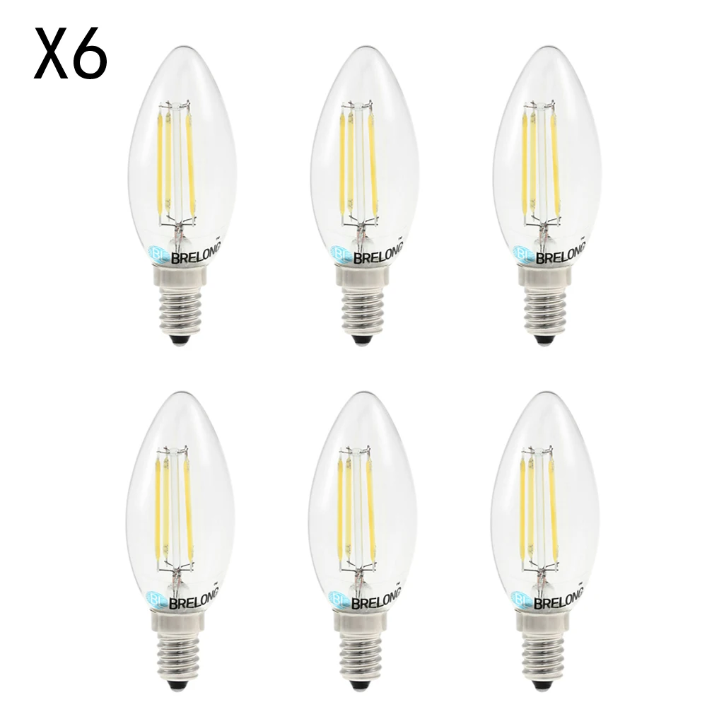 

BRELONG 6PCS E14 LED Candle Light Bulb 4W White Light Energy Saving LED Filament Candle Bulb Light Decorative Ampoule for Home