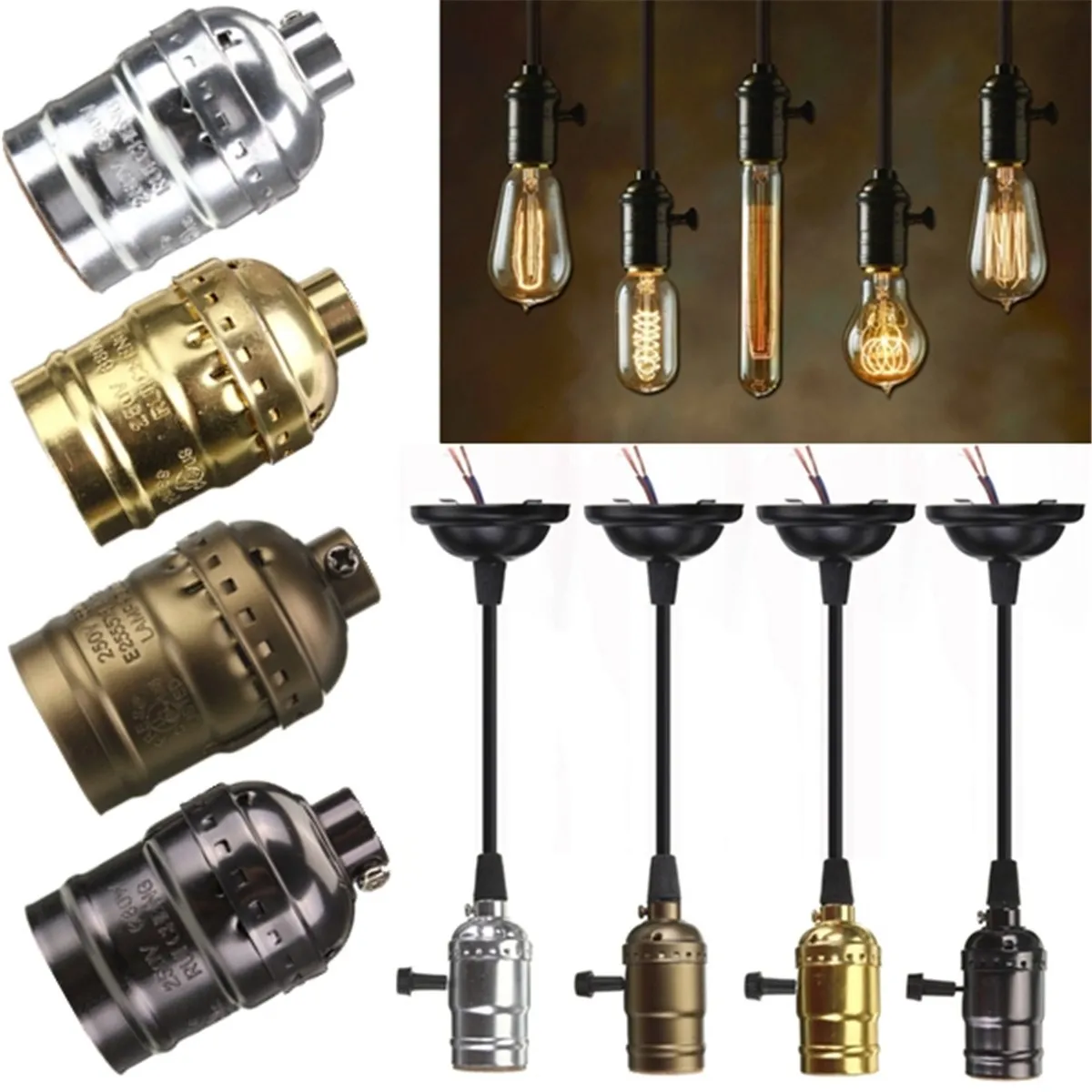 

1PCs Retro Vintage Edison E26/E27 Screw Bulb Aluminum Shell Base Lamp Bulb Holder Pendant Lighting Socket Ceiling Light Adaptor