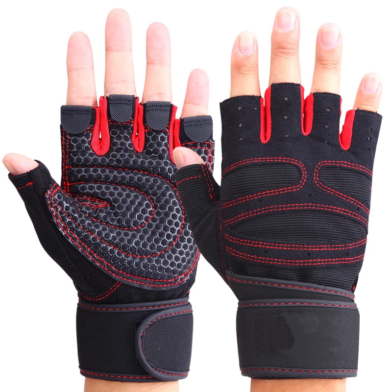Guantes de Fitness para hombre y mujer manoplas de medio dedo antid Guantes de Fitness para hombre y mujer manoplas de medio dedo antid