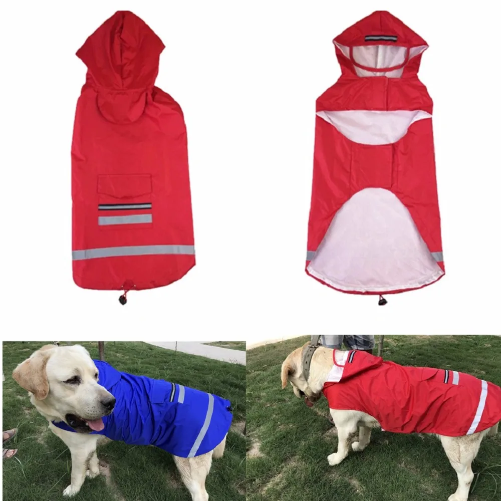 P24NewLargeDogRaincoatWaterproofHoodedRainJacketReflective