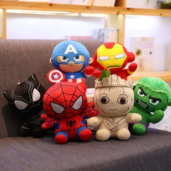 

6pcs/lot The Avenger Doll Iron man Captain America Spiderman Black Panther The Hulk Tree Man Plush toy soft doll fan Kid gift