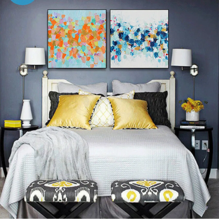 High Quality beautiful yellow and blue abstract Oil Paintings on Canvas
