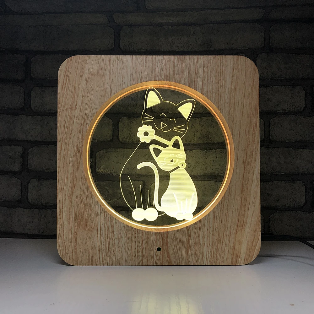 Светодиодный ночник с милым котом/пандой/медведем 3D лампа сенсорным/таймером