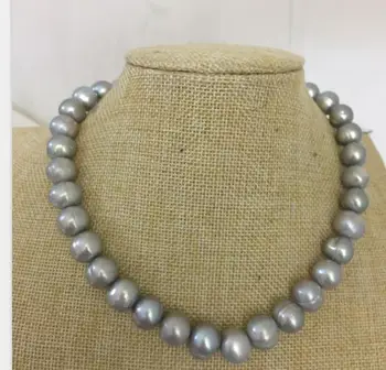 

stunning 12-13mm tahitian silver grey baroque pearl necklace 18inch 925silver