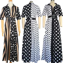 Новинка, Осеннее летнее женское S-XXXL платье с v-образным вырезом и рукавом средней длины, сексуальное винтажное Макси платье в полоску, модное вечернее платье