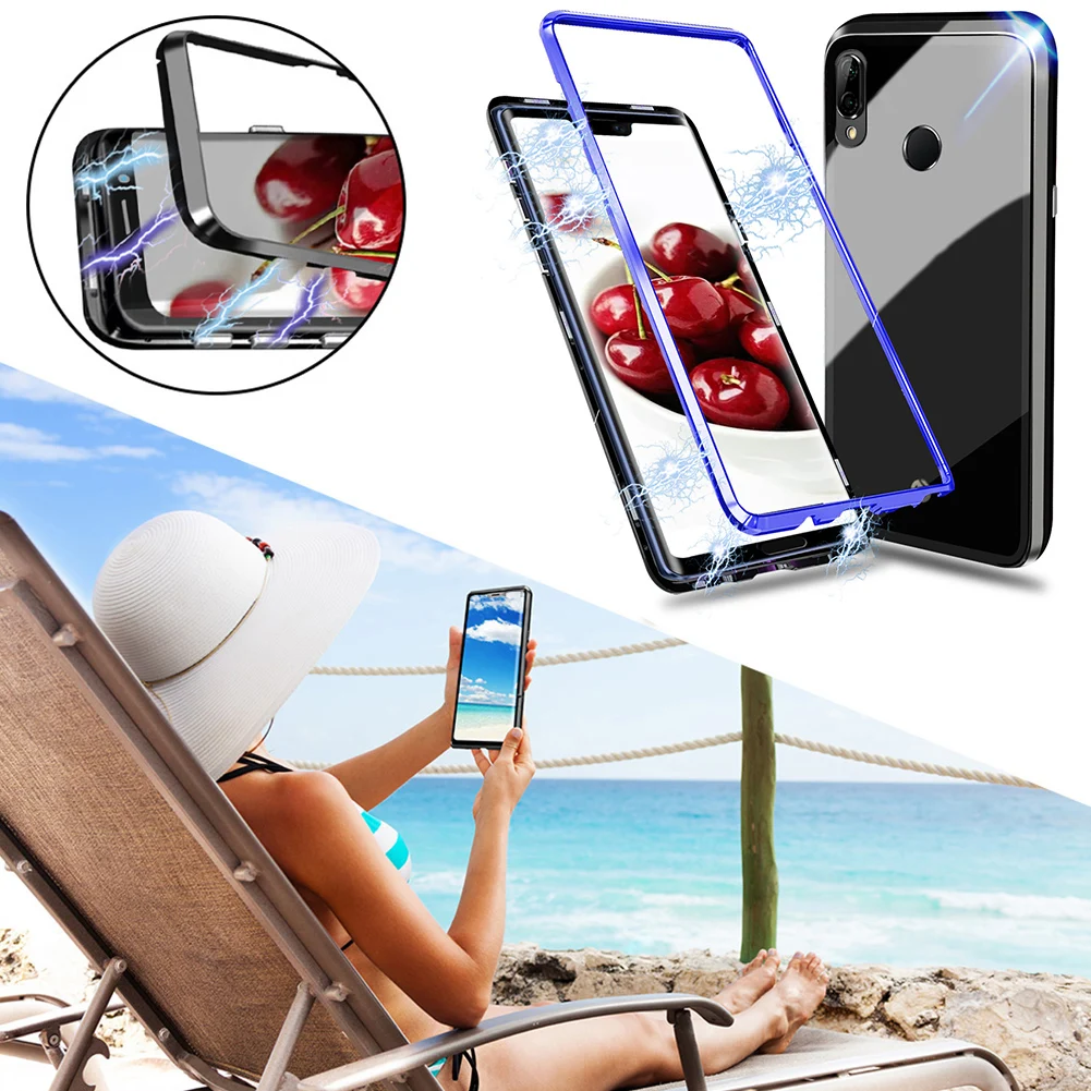 

Magnetic Adsorption Case for iPhone X XS MAX 7 8 Samsung S10 Plus for Huawei Mate20 X Tempered Glass Magnet Cover Metal Bumper