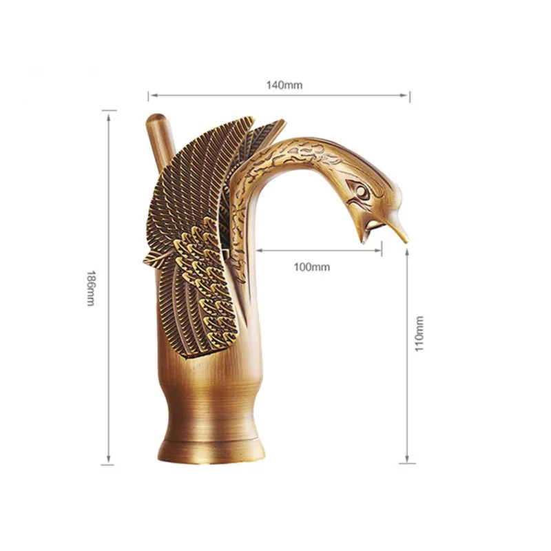 Antique Brass Swan Shape Bathroom Basin Faucet Single Hole Basin Mixer Tap Deck Mounted Hot And Cold Wate Mixer KD721