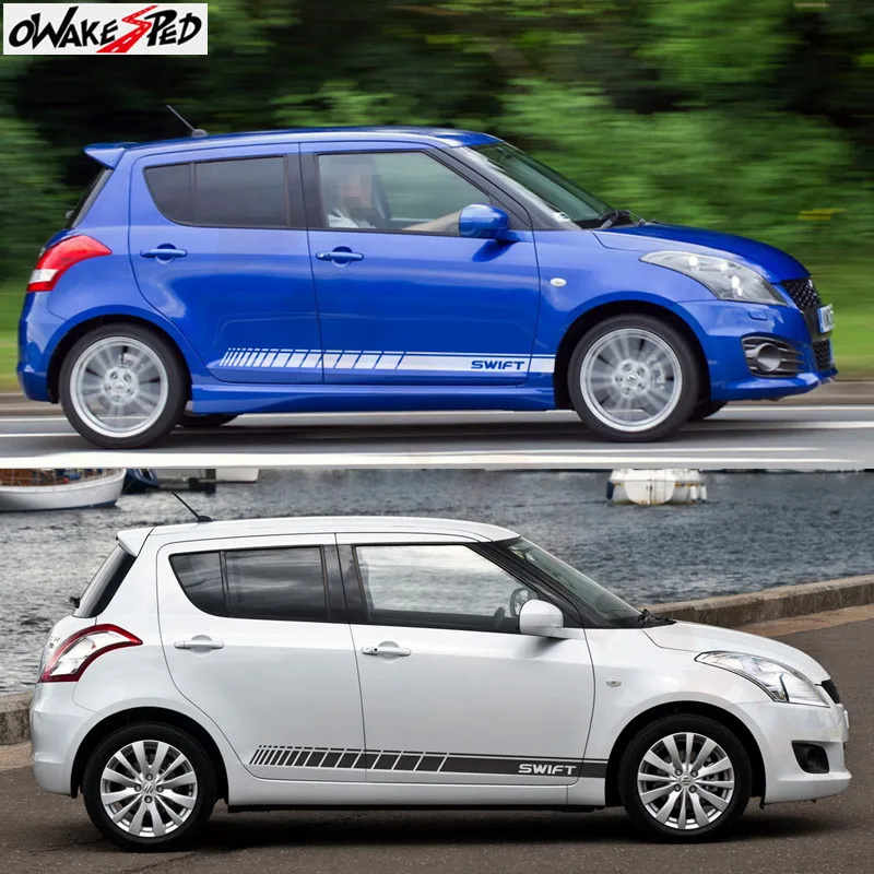  2 PCS Vinyl SWIFT Car Styling Side Stripes Skirt Sticker Vehicle Auto Decals Stripe Wraps Body Grap
