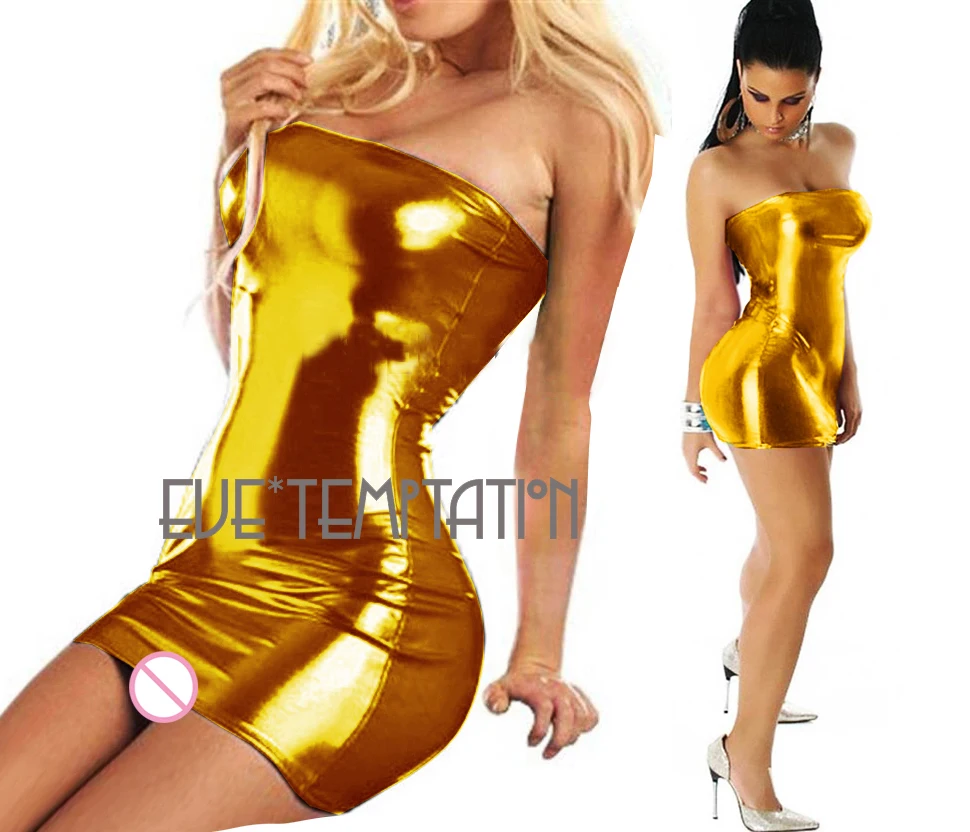 Сексуальное женское белье костюмы сексуальное блестящее металлическое ПВХ нижнее белье из искусственной кожи Babydoll нижнее белье без