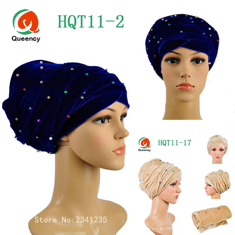 HQT11 Queency сделанный тюрбан нигерийские женские головные уборы многоцветные бусины