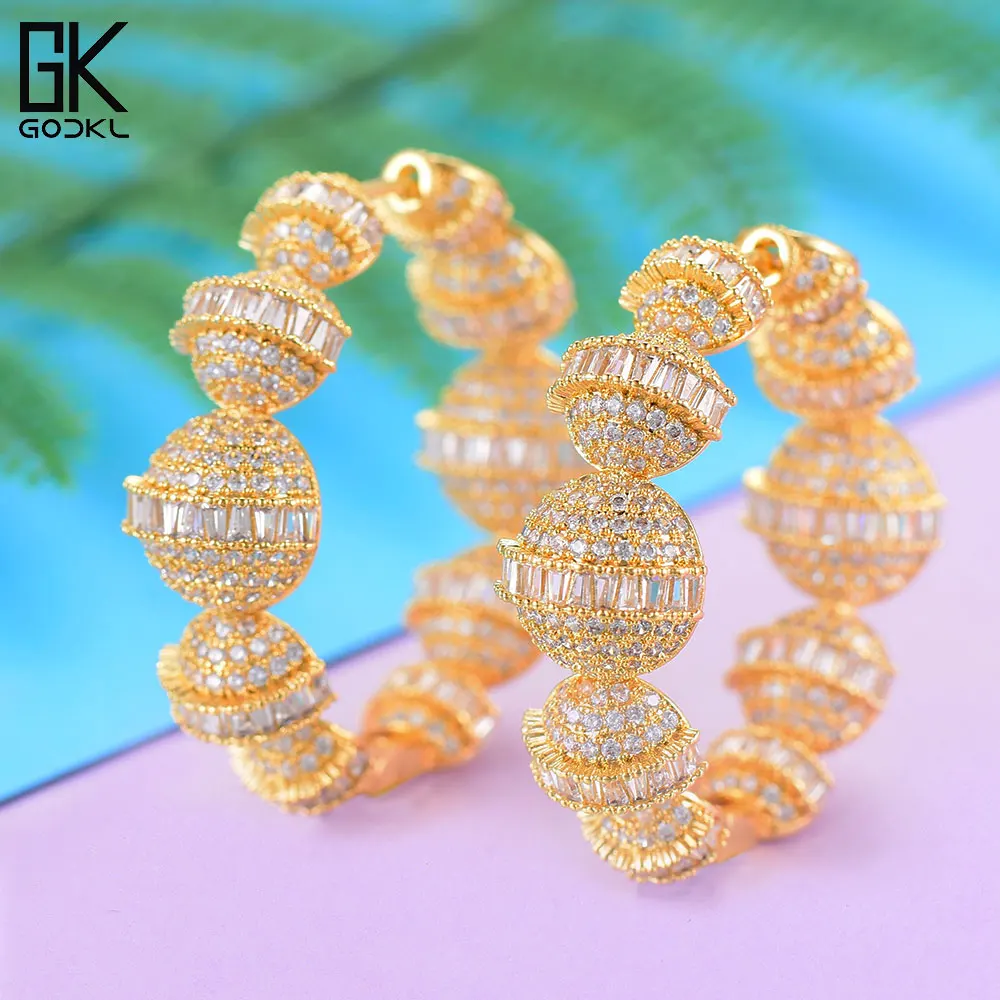 

GODKI Luxury Disco Balls Cubic Zircon Statement Big Hoop Earrings For Women Wedding DUBAI Bridal Round Circle Hoop Earrings 2018