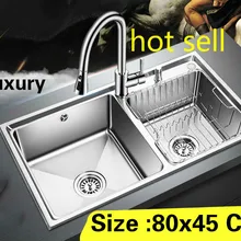 Квартира высокого качества кухня двойной паз раковина сделать блюда стандарт 304 нержавеющая сталь большой Лидер продаж 80x45 см