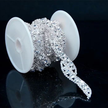 

S Shape Rhinestone Chain 1 Yard Crystal Glass Diamond Trim Silver Flower Stone Applique Bridal Banding Dress Diy Decoration