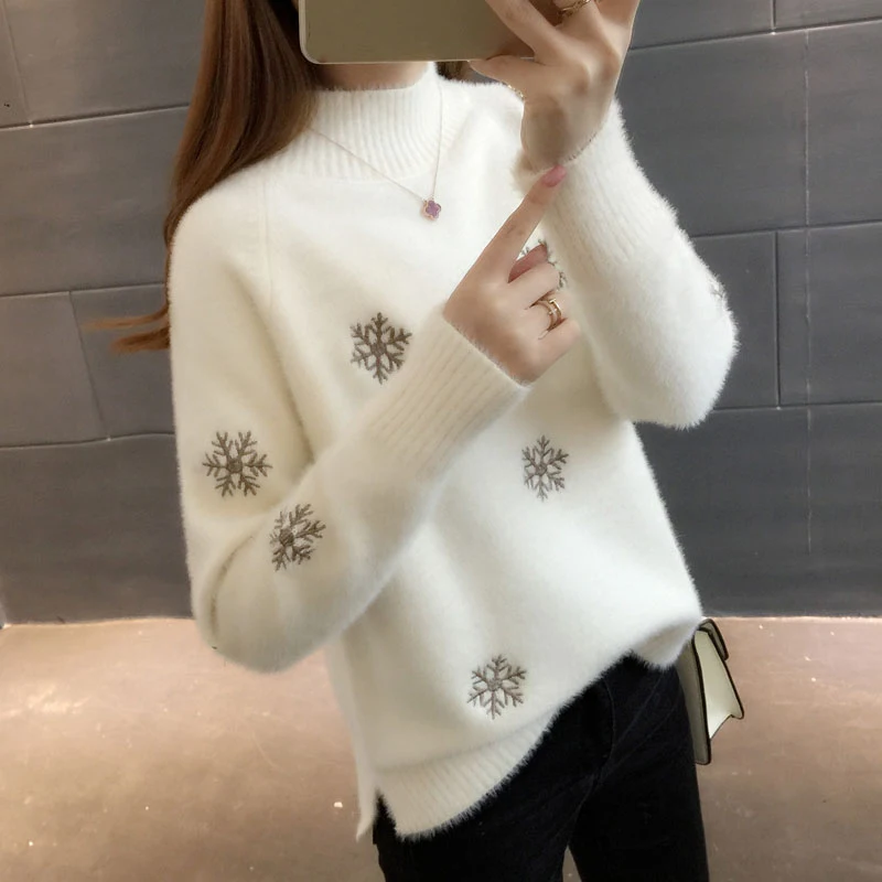 Warm Wool Sweaters Women Pullover Winter Pattern High quality Casual Soft Mohair Snowflak Autumn Thick Fashion knitted Fall | Женская