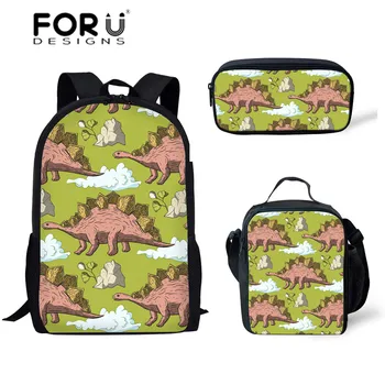 

FORUDESIGNS Tyrannosaurus Printing School Bags for Boys Cartoon Dinosaur School Backpack Children 3pcs/set Schoolbag Kids Bag