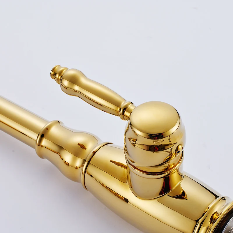 Spring Style Kitchen Faucet Copper Golden Rotatable Single Handle Single Hole Sink Faucet Mixer Tap Torneira De Czinha 