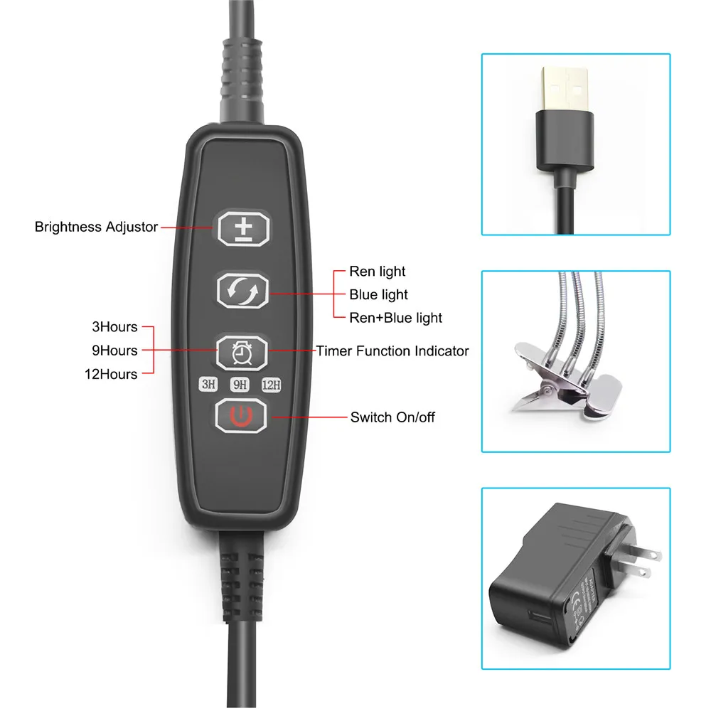 Двойной 3 головы светодиодный растет светильник 5 W 10 W 54 W Настольный зажим светодиодный завод растут свет с 360 гибкое колено для внутреннего Офис завод