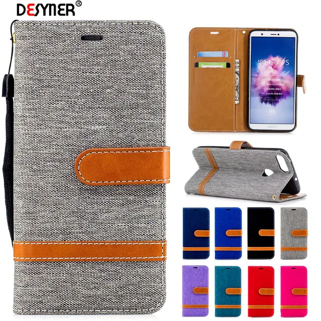 Best Price Desyner Denim Mixed Colors PU Leather Flip Wallet Back Case For Huawei P Smart Stand Capa Cover for Huawei enjoy 7s case