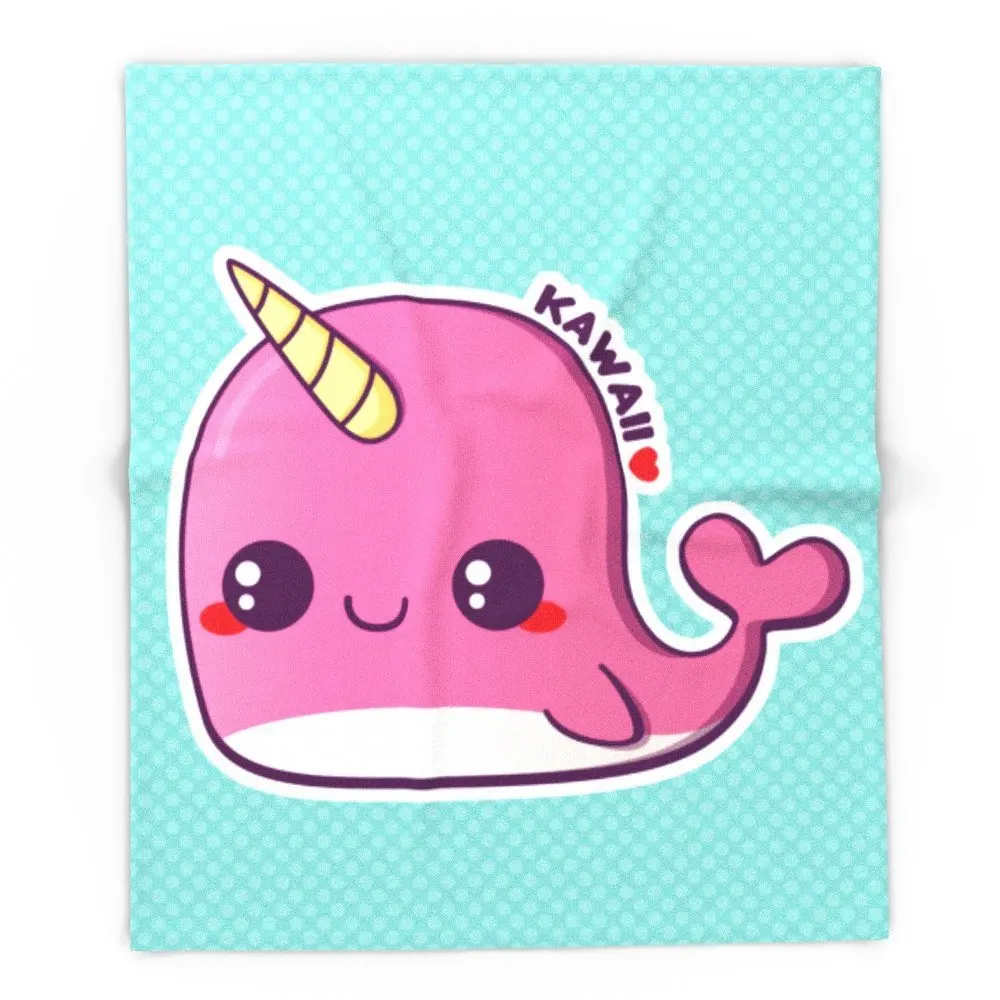 

Kawaii Pink Narwhal Blanket Sofa/Air/Bedding Throws Solid Travel Flannel Blanket